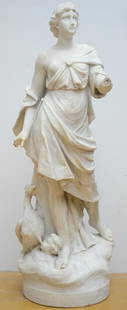 A large mythological statue in white marble 'Hera': A large mythological statue in white marble 'Hera' (122cm) (*)