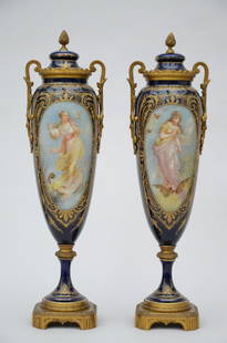 A pair vases in Sèvres porcelain painted by: A pair vases in Sè