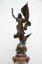 Exceptional large statue in bronze on a red marble base