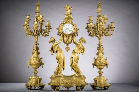 Large clockset in gilt bronze by Lemerle-Charpentier &