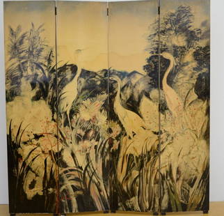 Albert Saverijs: 4-piece folding screen 'birds': Albert Saverijs: 4-piece folding screen 'birds' (170x160cm)