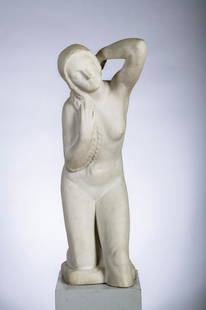 Leon Sarteel: marble statue 'female nude' (h86cm): Leon Sarteel: marble statue 'female nude' (h86cm)