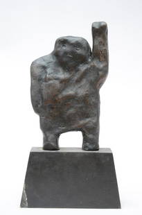 Herman Van Nazareth: bronze sculpture 'man with raised: Herman Van Nazareth: bronze sculpture 'man with raised arm' (32x20x6cm)