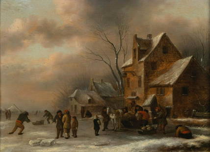 Anonymous (illegible signature: Anonymous (illegible signature possibly Klaes Molenaer): painting (o/p) 'winter landscape' (34x47cm) (*)