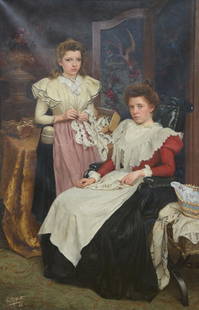 Hoste 1898: large painting (o/c) 'girls in an interior': Hoste 1898: large painting (o/c) 'girls in an interior' (200x132cm)