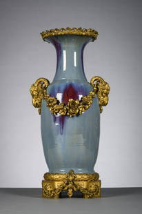 Chinese flambÈ-glazed vase with gilt bronze mounts: Chinese flambÈ-glazed vase with gilt bronze mounts (h68 cm) (*)