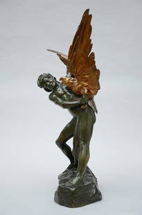 Jean Verschneider: bronze sculpture 'Man and the Eagle': Jean Verschneider: bronze sculpture 'Man and the Eagle' (h69cm)