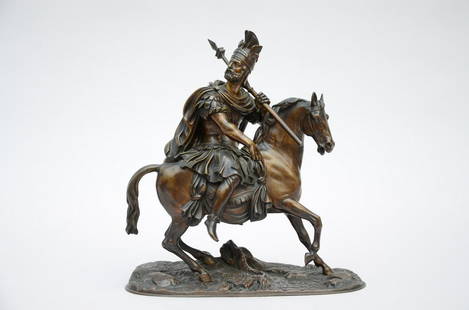 Bronze sculpture 'Roman cavalier' (31x29x11cm): Bronze sculpture 'Roman cavalier' (31x29x11cm)