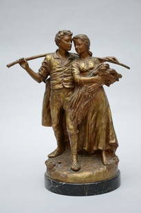 d'Aste: bronze sculpture 'couple in love' (H45cm): d'Aste: bronze sculpture 'couple in love' (H45cm)