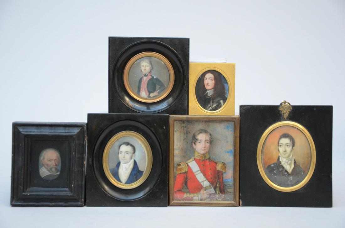 Lot: 6 miniatures 'men's portraits' (dia 4x3 to 10x8cm) (1 of 7)