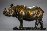 Edouard Navellier: rare bronze sculpture 'Rhinoc&#233;ros de l'Inde' inscription: engraved and