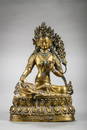 A Tibetan sculpture in copper repouss&#233; 'green Tara' 18th century (h 27 cm)