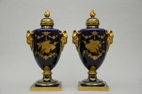 Pair of cobalt blue faience vases, 19th century (h 72cm) (*): Pair of cobalt blue faience vases, 19th century (h 72cm) (*)