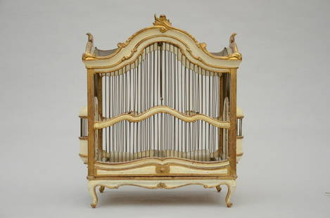 Louis XV style bird cage in patinated wood (65x56x35cm): Louis XV style bird cage in patinated wood (65x56x35cm)