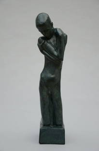 George Minne (posthumous casting): 'kneeling young boy' sculpture in patinated plaster (78x16x31cm): George Minne (posthumous casting): 'kneeling young boy' sculpture in patinated plaster (78x16x31cm) (*)