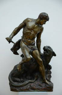 Henri Gauquié: large bronze sculpture 'La lutte pour la vie' (81x44x34cm): Henri Gauquié: large bronze sculpture 'La lutte pour la vie' (81x44x34cm)