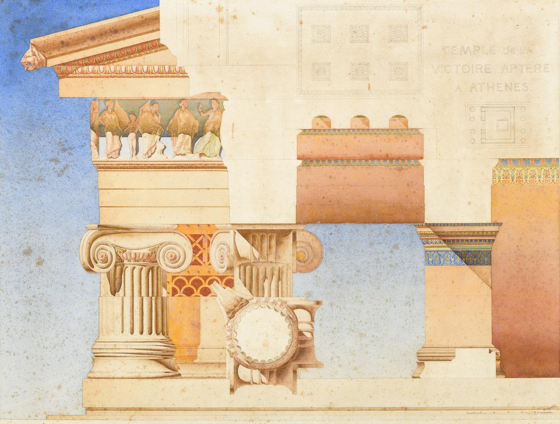 Vereecke 1921: architectural drawing 'Temple de la victoire Aptere à Athéne' (63x82cm) (*) (1 of 5)