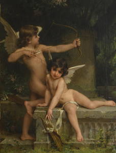 &#201;mile Munier 1892: painting (o/c) 'deux amours' (75x55cm)