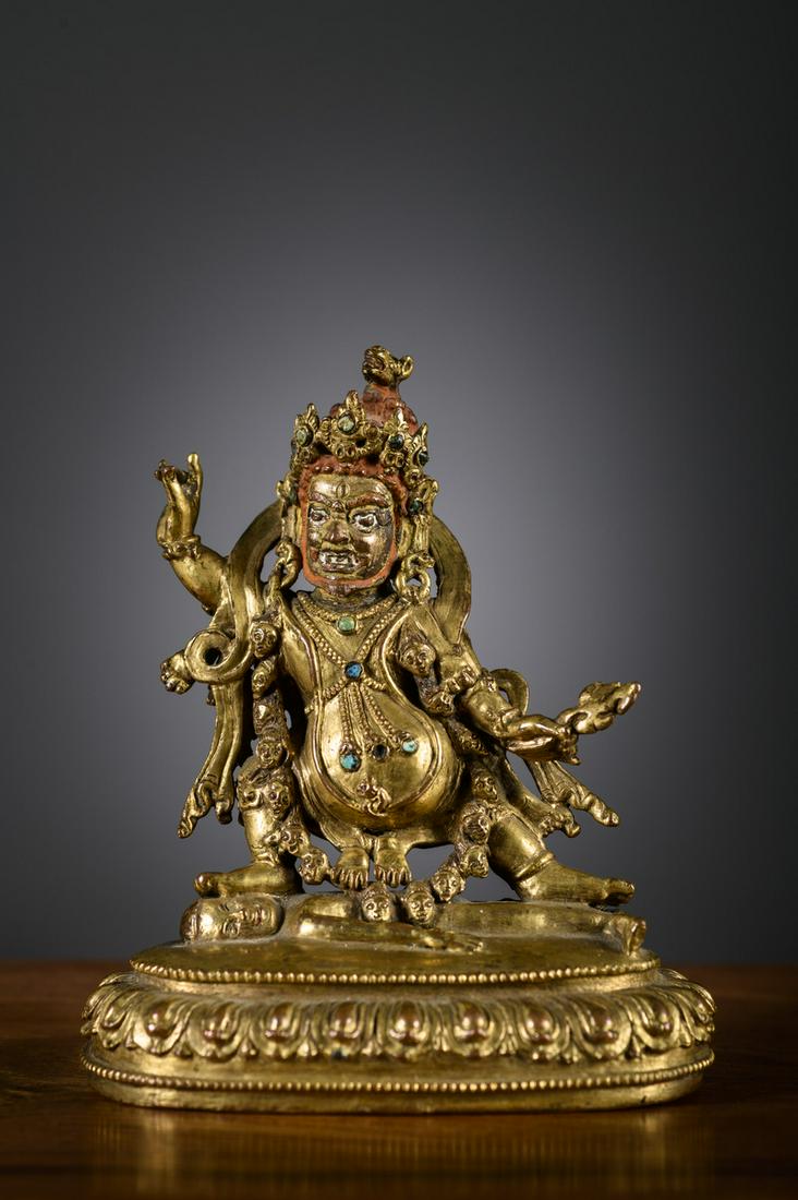 A Tibetan gilt bronze sculpture 'Hayagriva', 16th - 17th century (h 11 cm) (1 of 5)