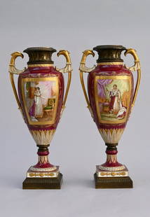 A pair of porcelain vases with bronze fittings 'Napoleon and Josephine', 19th century (h51.5 cm): A pair of porcelain vases with bronze fittings 'Napoleon and Josephine', 19th century (h51.5 cm)