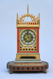 A gothic revival style clock on wooden base (70x42x28cm) (*): A gothic revival style clock on wooden base (70x42x28cm) (*)