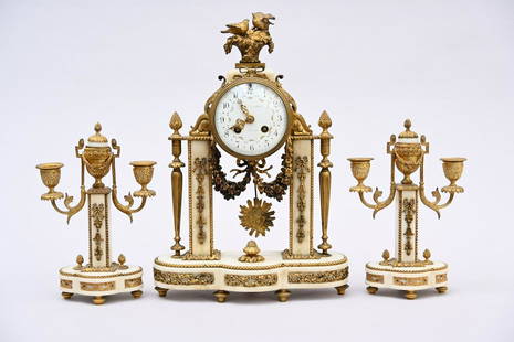 Louis XVI style clockset in marble and bronze, Carcelin ‡ Paris (42x28x12cm) (26cm): Louis XVI style clockset in marble and bronze, Carcelin ‡ Paris (42x28x12cm) (26cm)