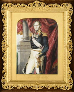 Alexandre de La Tour: painting on porcelain 'King Leopold I' (33x28cm with frame): Alexandre de La Tour: painting on porcelain 'King Leopold I' (33x28cm with frame)