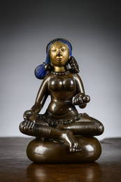 A rare bronze sculpture 'green tara', after a model by Choying Dorje the 10th Karmapa (h14.5cm)