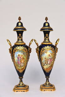 Pair of SËvres style porcelain vases (h66.5cm): Pair of SËvres style porcelain vases (h66.5cm)