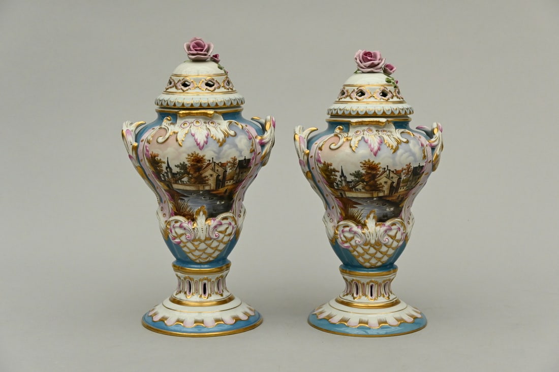 Two Louis XV style vases in Herend porcelain, Hungary (h36-38cm) (1 of 5)