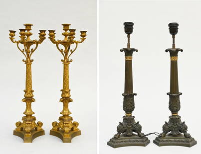 Two pairs of Charles X candlesticks (h 45-62cm): Two pairs of Charles X candlesticks (h 45-62cm)