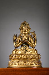 Gilt bronze statue 'Shadakshari', Tibet 16th century (h18.2cm)