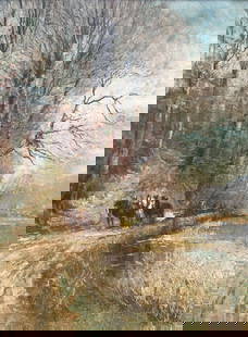 Alfred Bastien 1927: a large painting (o/d) 'view of la Cambre forest': Alfred Bastien 1927: a large painting (o/d) 'view of la Cambre forest'