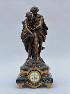 Mathurin Moreau: clock with bronze statue 'couple': Mathurin Moreau: clock with bronze statue 'couple'