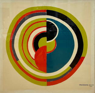 Sonia Delaunay (after): print on textile 'signal' (Artcurial edition 429/900): Sonia Delaunay (after): print on textile 'signal' (Artcurial edition 429/900)