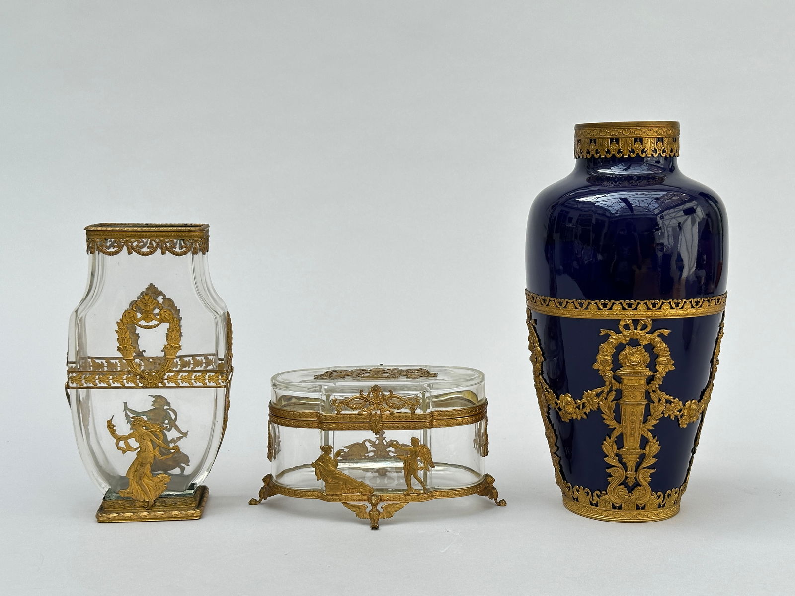 Lot: 3 decorative objects with gilt mounts, Empire style: Lot: 3 decorative objects with gilt mounts, Empire style