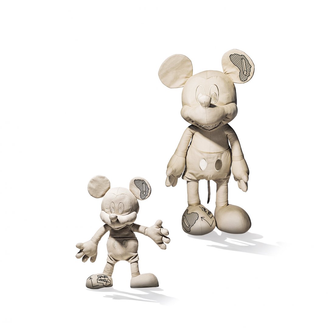 Daniel Arsham Mickey Mouse Plush (Large&Regular), 2019: DANIEL ARSHAM X APPORTFOLIO DISNEY COLLECTION MICKEY MOUSE PLUSH (LARGE & REGULAR), 2019 H.110 x 62 x 45 cm.(Large); H.47 x 25 x 19 cm. (Regular), Condition Report Grade 1 Heavyweight canvas plush, wi