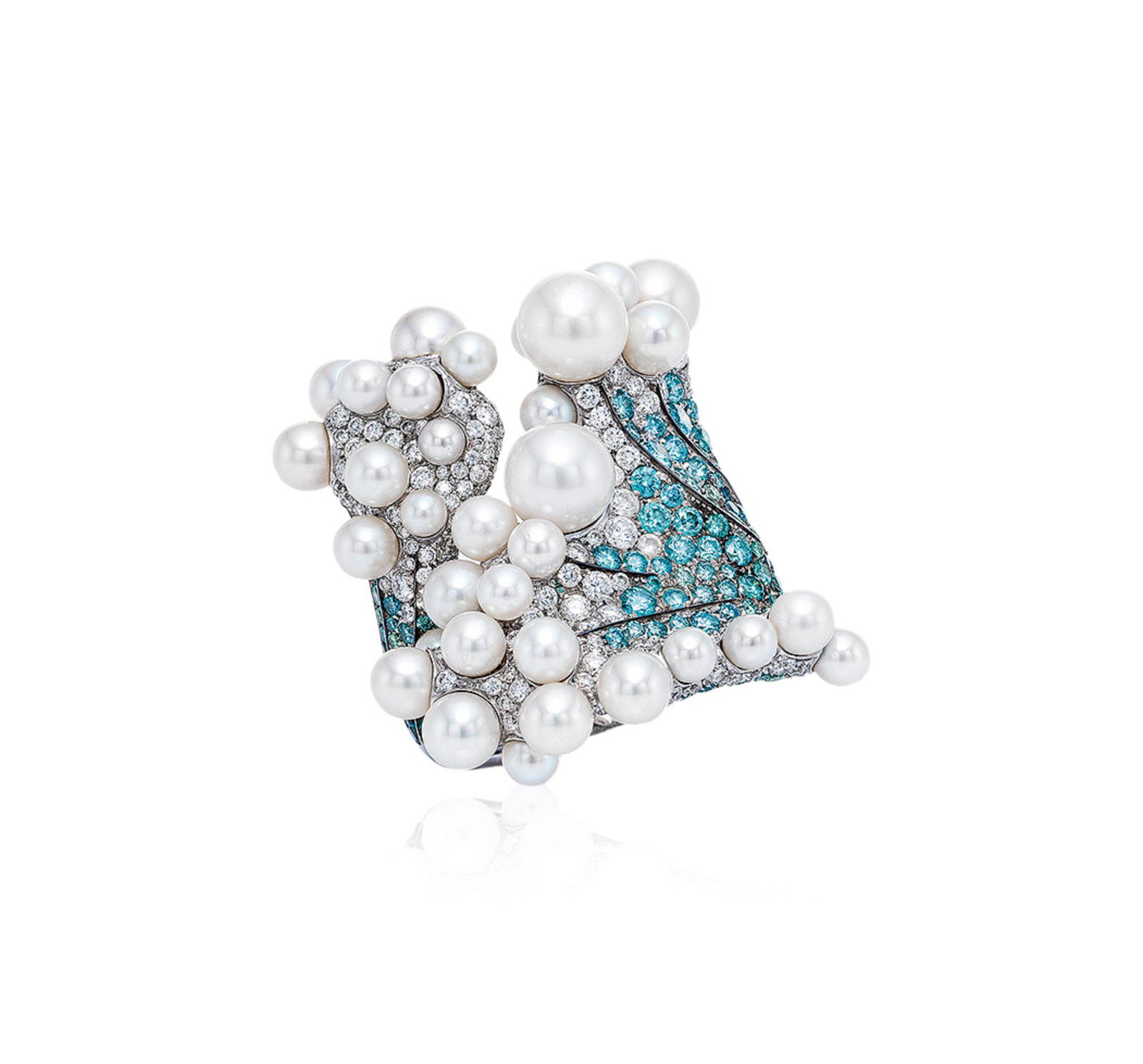 A DIAMOND, SAPPHIRE AND PEARL 'WAVE' RING, BY PALMIERO (1 of 1)