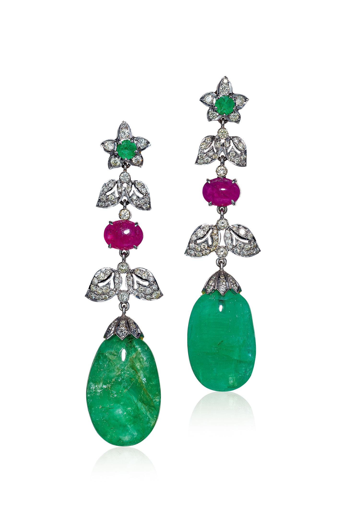 A PAIR OF COLORED STONE AND DIAMOND EARRINGS (1 of 1)