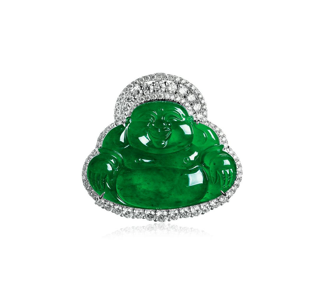 A JADEITE AND DIAMOND â€˜LAUGHING BUDDHAâ€™ PENDANT (1 of 1)