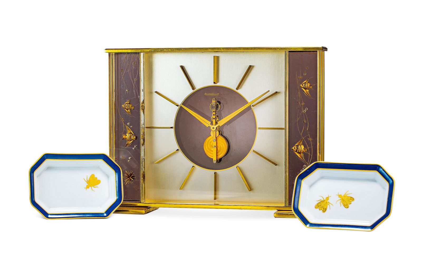 A GILT BRASS AND ACRYLIC CLOCK (1 of 1)