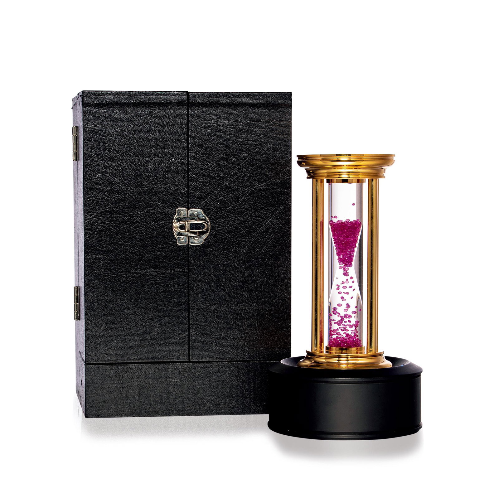 A FINE GOLD-PLATED HOURGLASS, WITH FLOATING RUBIES (1 of 1)