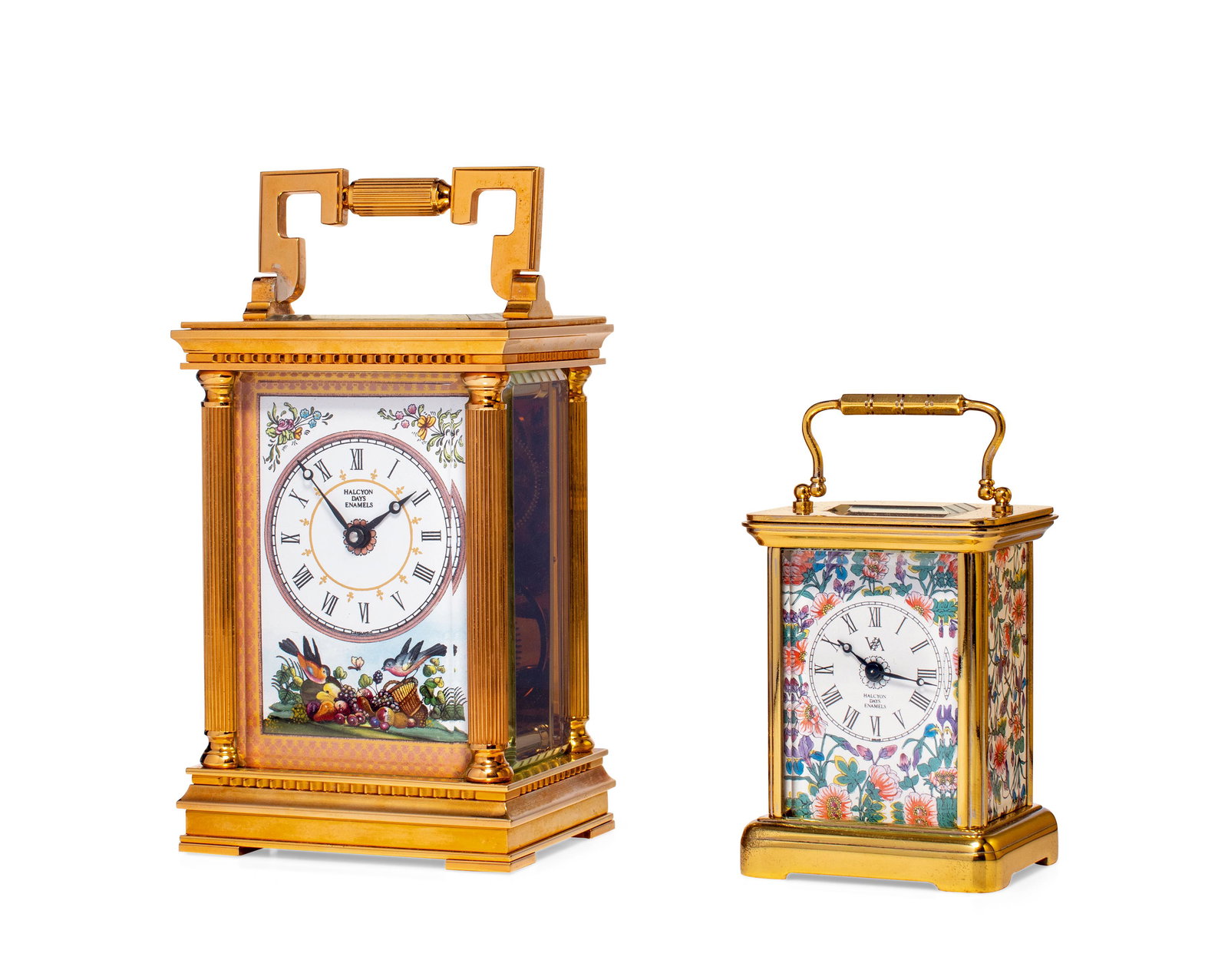 A SET OF TWO BRASS ENAMEL RECTANGULAR TABLE CLOCKS (1 of 1)