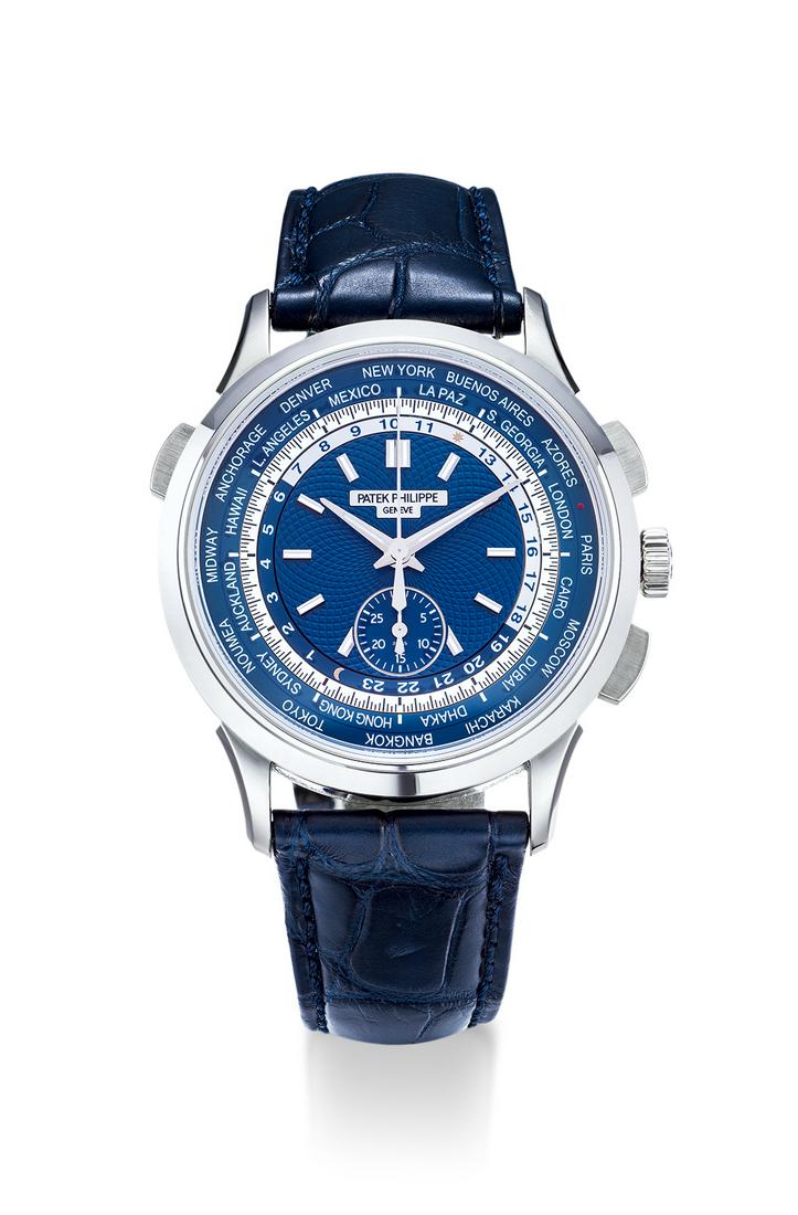 A WHITE GOLD WORLD TIME CHRONOGRAPH AUTOMATIC WRISTWATCH (1 of 1)