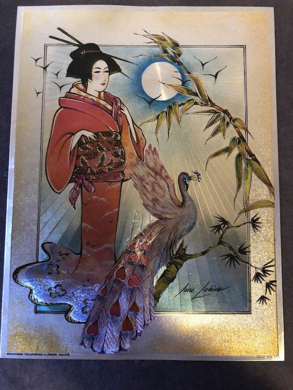 Vintage Jane Lahive Japanese Framed Foil Art Geisha: Original Vintage Jane Lahive Japanese Foilgraphic Art Geisha Girl Signed. Without a frame, measures Approx. 8 1/2 X 6 1/1 inches.