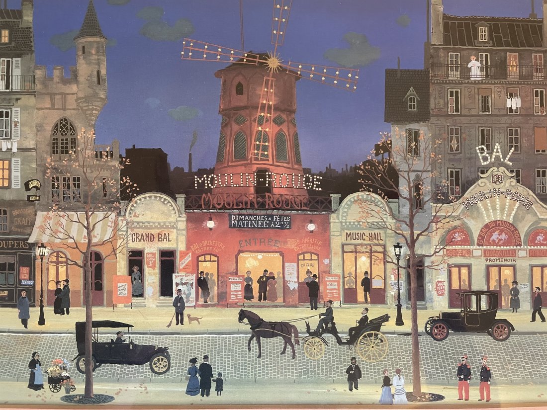 Michel Delacroix: Paris "Le Moulin Rouge" Lithography: Michel Delacroix "Le Moulin Rouge" Limited Lithograph Art Print. This artwork is: Wooden Framed Lithograph Print without signature, Consistent with age wood frame has some imperfections ; no significa