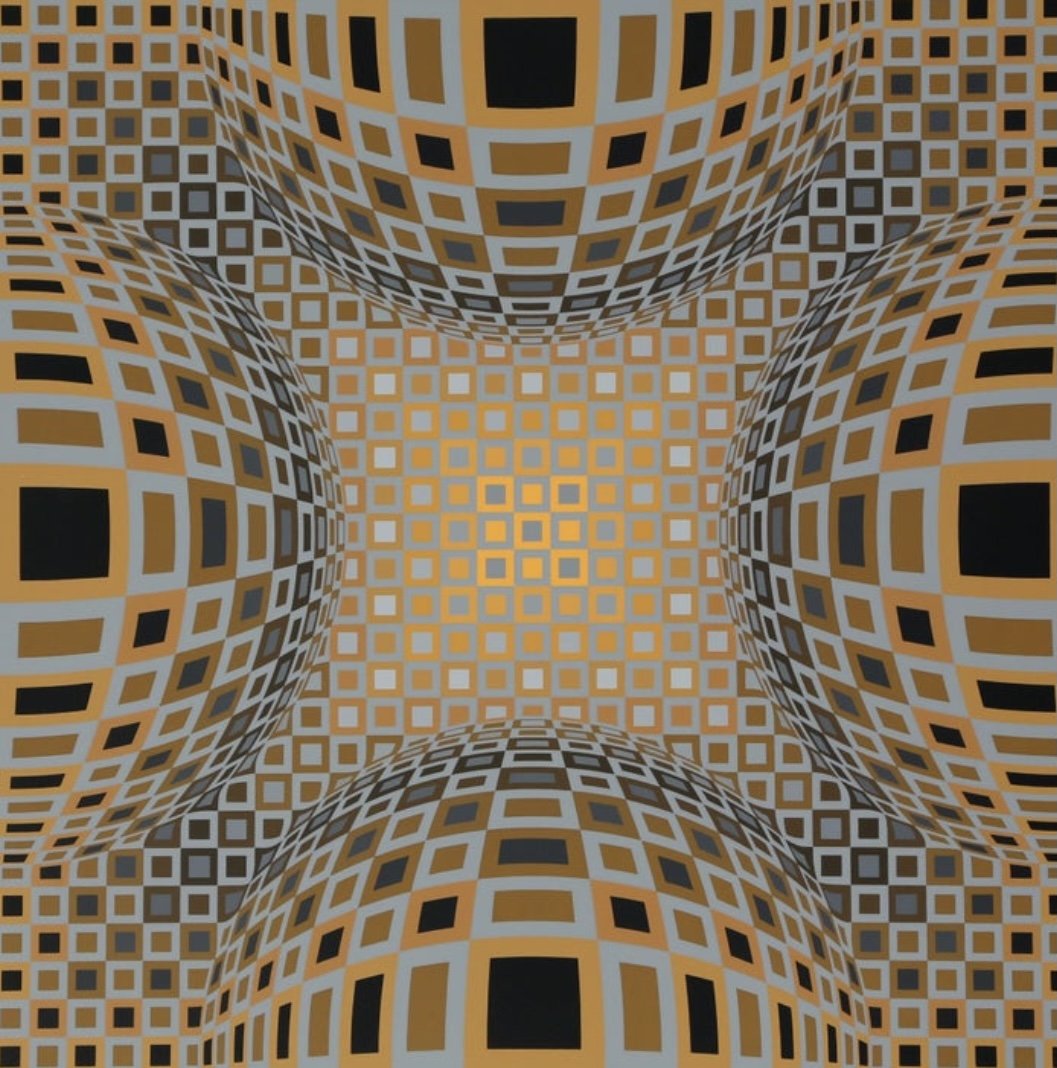 Victor Vasarely OP Art Print: Victor Vasarely OP Art Print, Unframed, size 17x11 inches. Victor Vasarely was known for his Optical Art and vibrant colors. Provenance: New York Collector. NO COA
