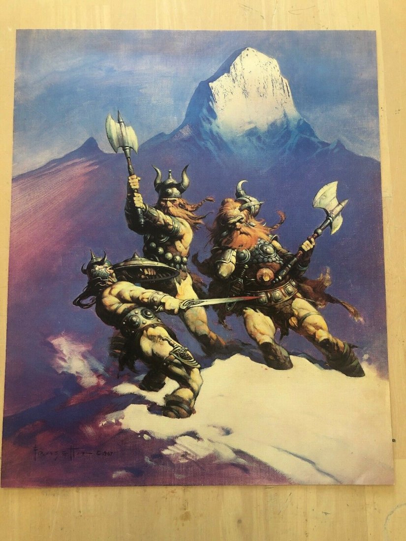 FRANK FRAZETTA "The Snow Giants " Litho: FRANK FRAZETTA Vintage Litho Prints that were printed in 1998. Signed, Stamp on verso.Size: 15 X 12 1/2inches. Private New York Collection. Print will be packed and shipped on a tube.