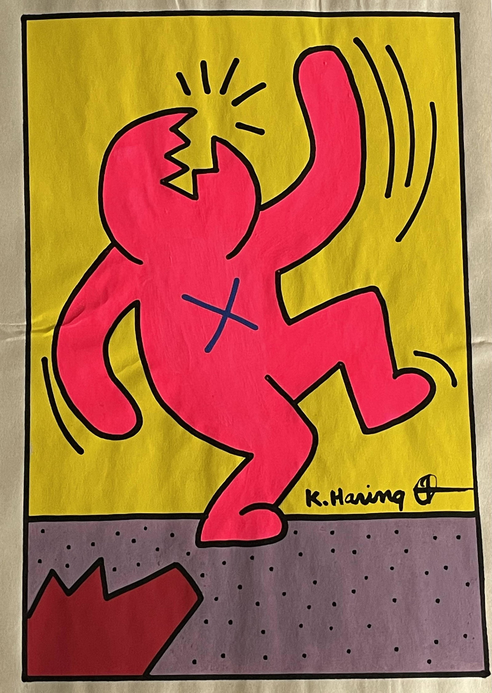 Keith Haring- Drawing and Watercolor Painting: In the Style of Keith Haring- Drawing and Watercolor Painting on paper, signed artwork, Unframed. This is not a print, the drawing was acquired from a estate sale. It does not come with any paper work