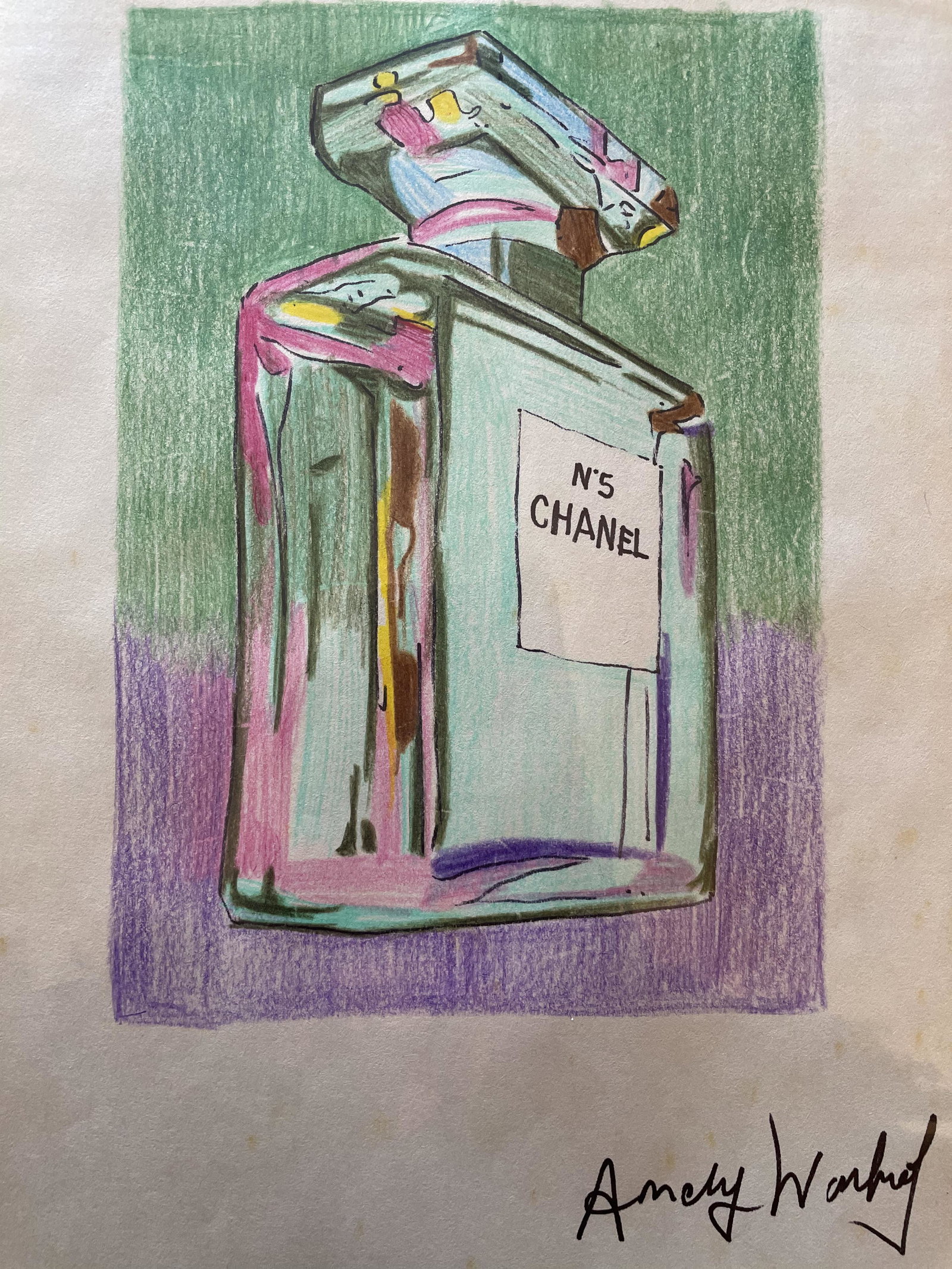 Warhol - Drawing and Watercolor Painting (In Style Of): Andy Warhol - Drawing and Watercolor Painting on paper, signed artwork. This is not a print, the drawing was acquired from a estate sale. It does not come with any paper work to verify its Authenticit